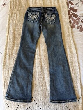 Grace in LA Dark Blue Embroidered Wide-Leg Jeans